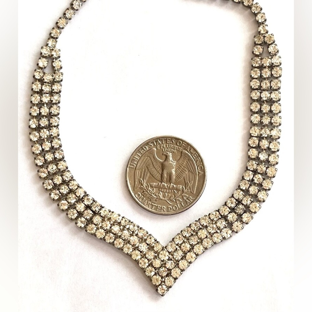 Art Deco Rhinestone Chevron,Rhinestone Bib Necklace, Mid Century Jewelry - Picture 3 of 4